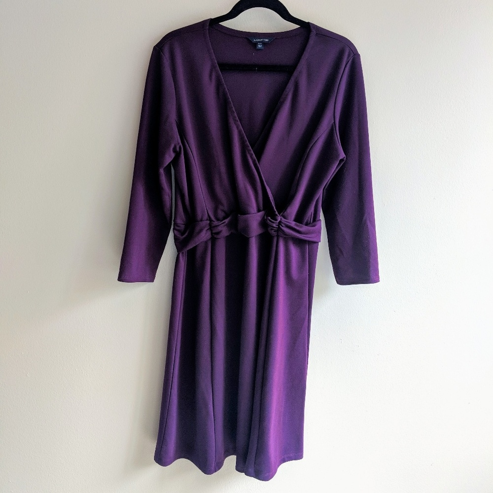 Land's End Purple Long Sleeve Gathered Waist Dress